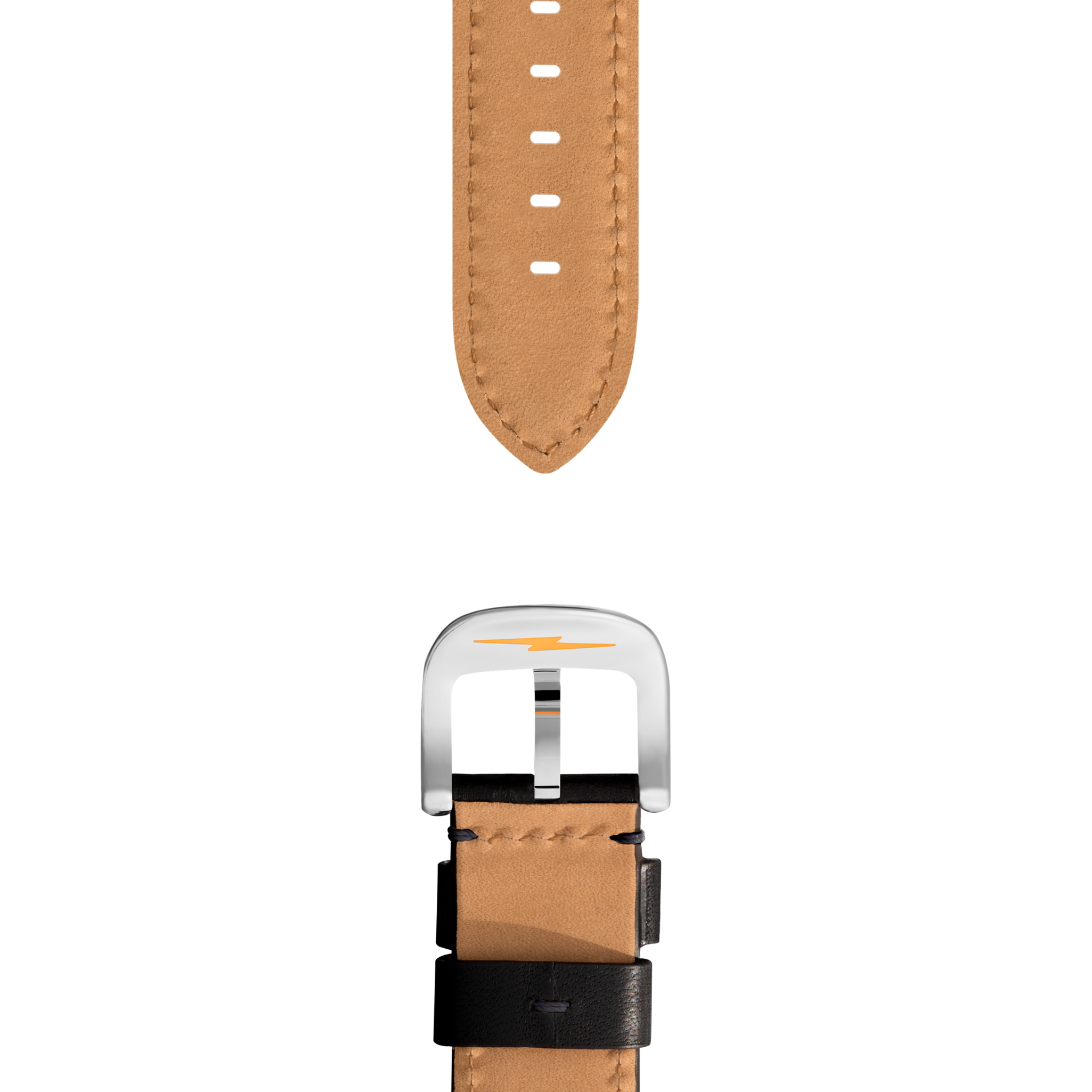22mm Black Leather Watch Strap - Black - Image 2
