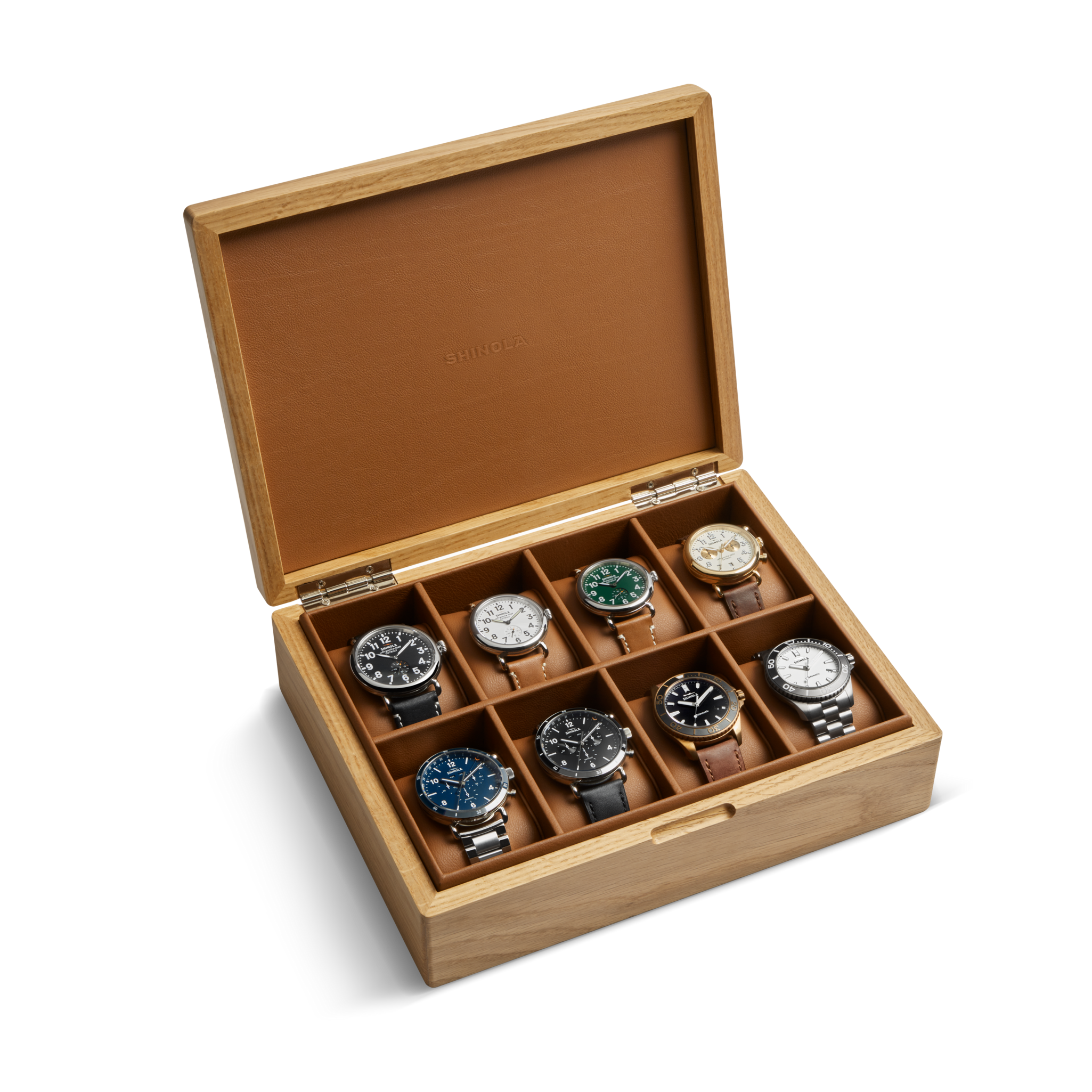 8 Slot Watch Collector's Box - Oak / Tan - Image 3