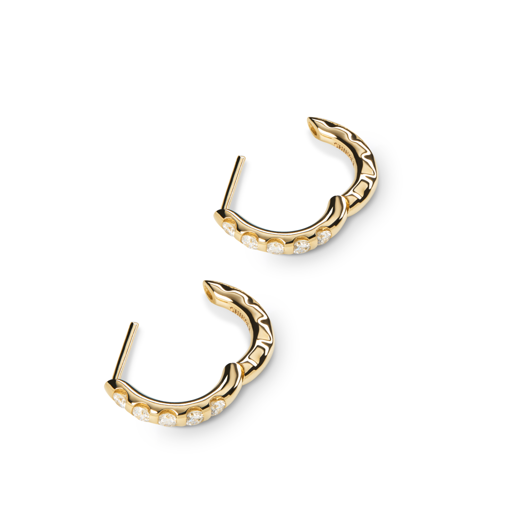 Diamond Petite Round Huggie Earrings - Yellow Gold - Image 4