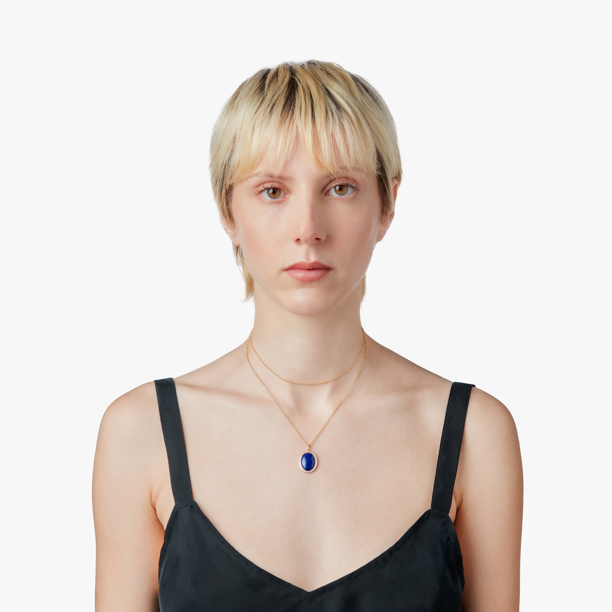 Diamond Pave Lapis Pendant Necklace - Yellow Gold - Image 3