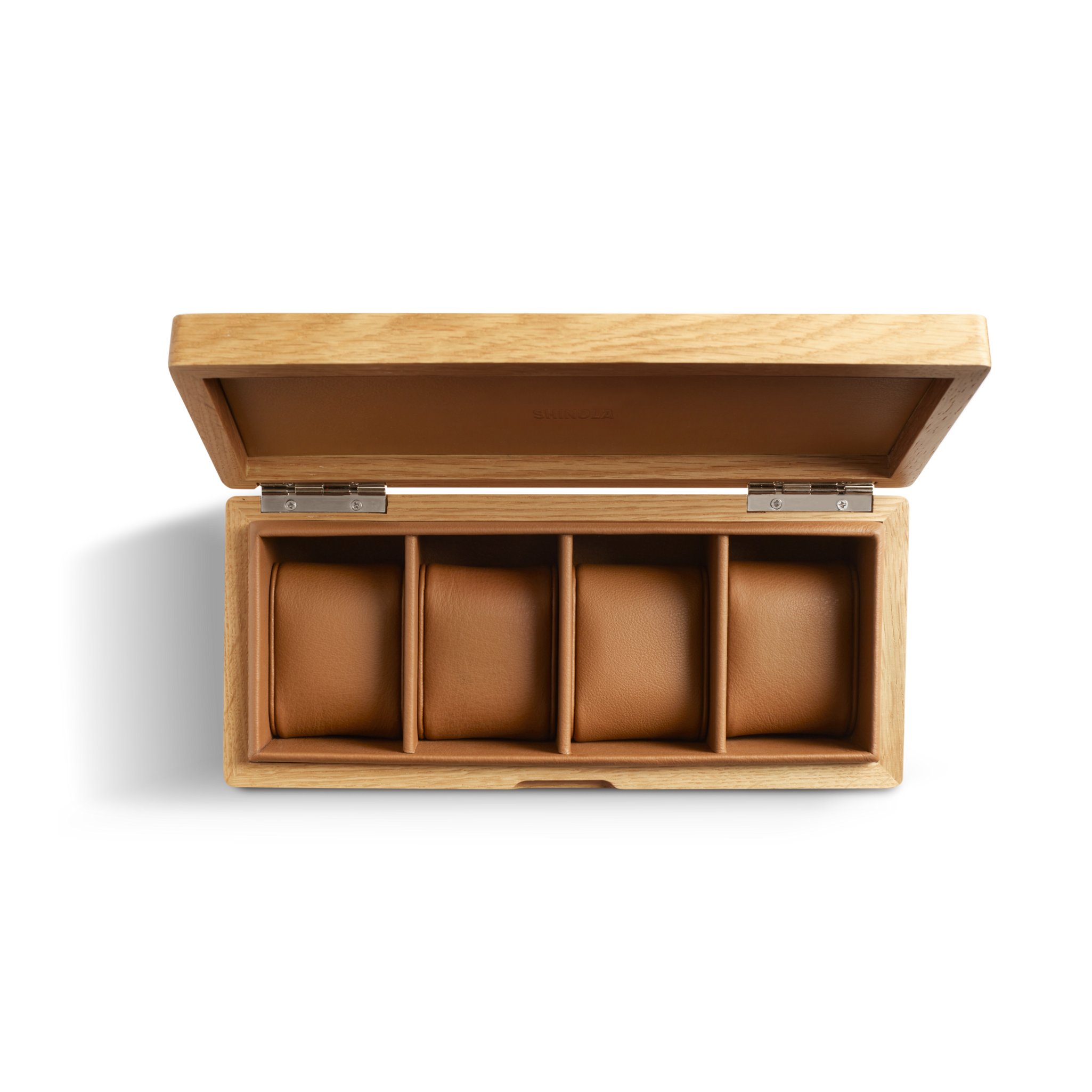 4 Slot Watch Collector's Box - Oak / Tan