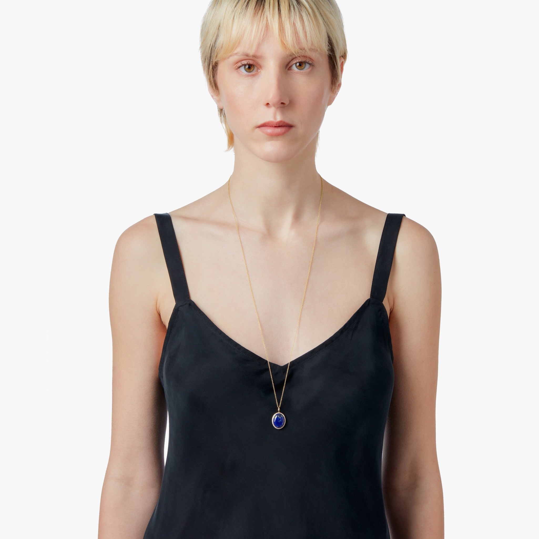 Diamond Pave Lapis Pendant Necklace - Yellow Gold - Image 5