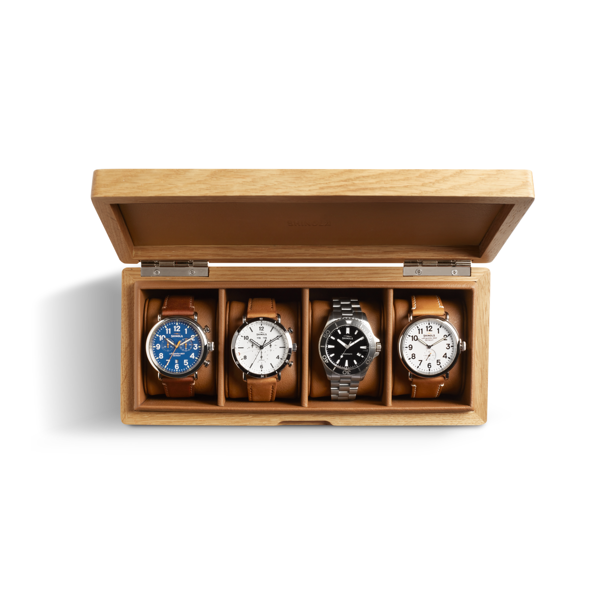 4 Slot Watch Collector's Box - Oak / Tan - Image 2
