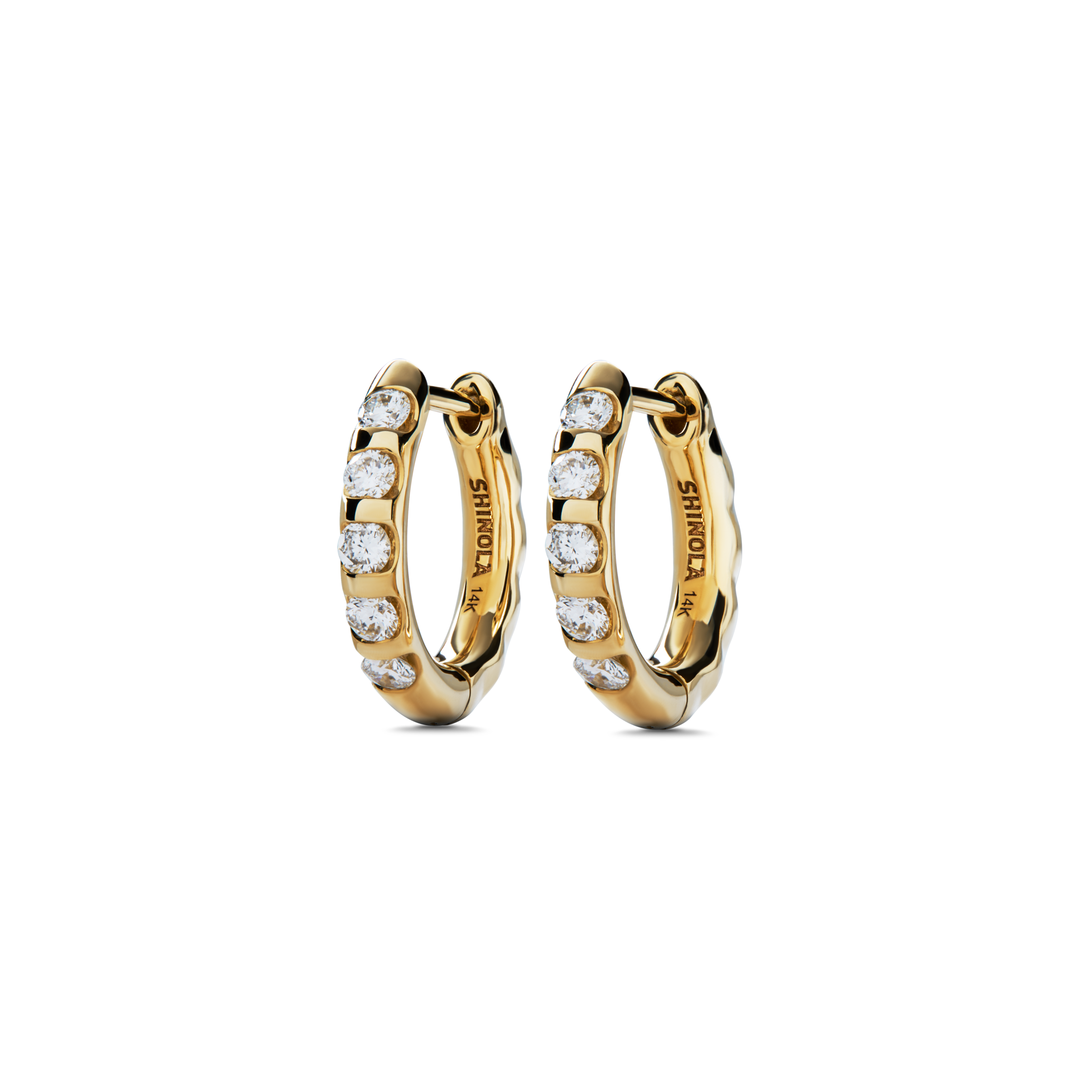 Diamond Petite Round Huggie Earrings - Yellow Gold