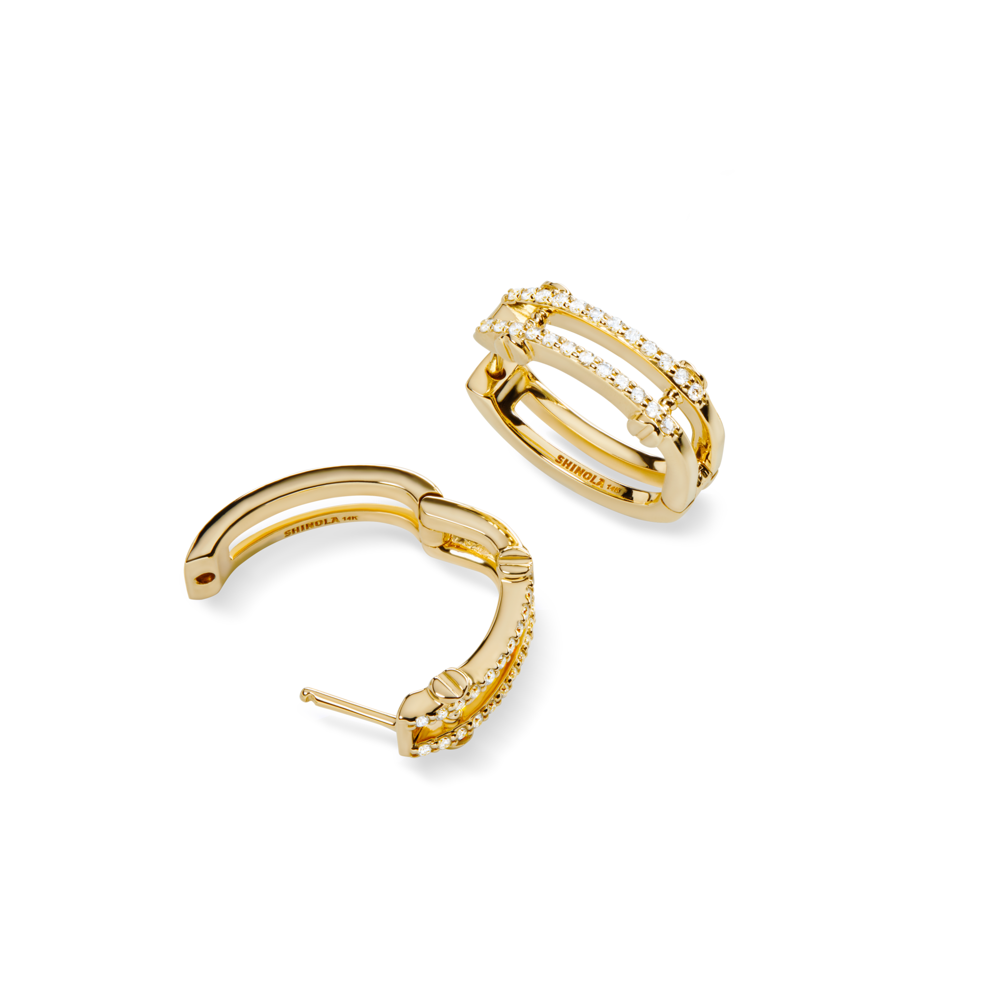 Diamond Pave Rivet Double Row Hoop Earrings - Yellow Gold - Image 4