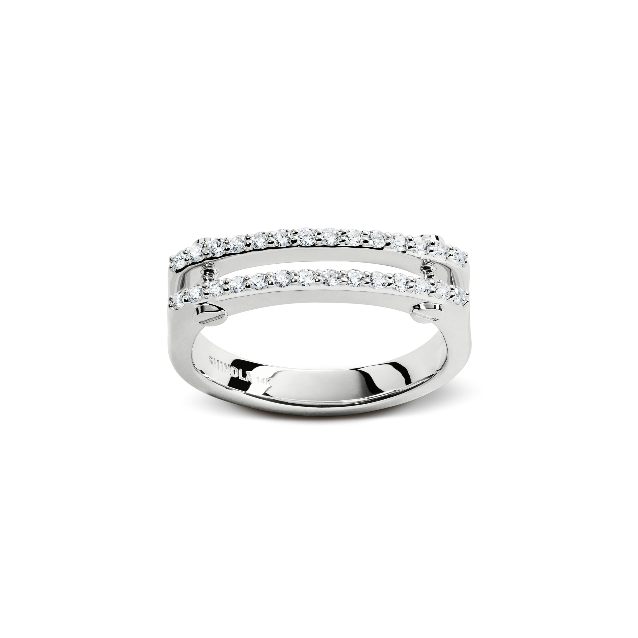 Diamond Pave Rivet Double Row Ring - White Gold - Image 4