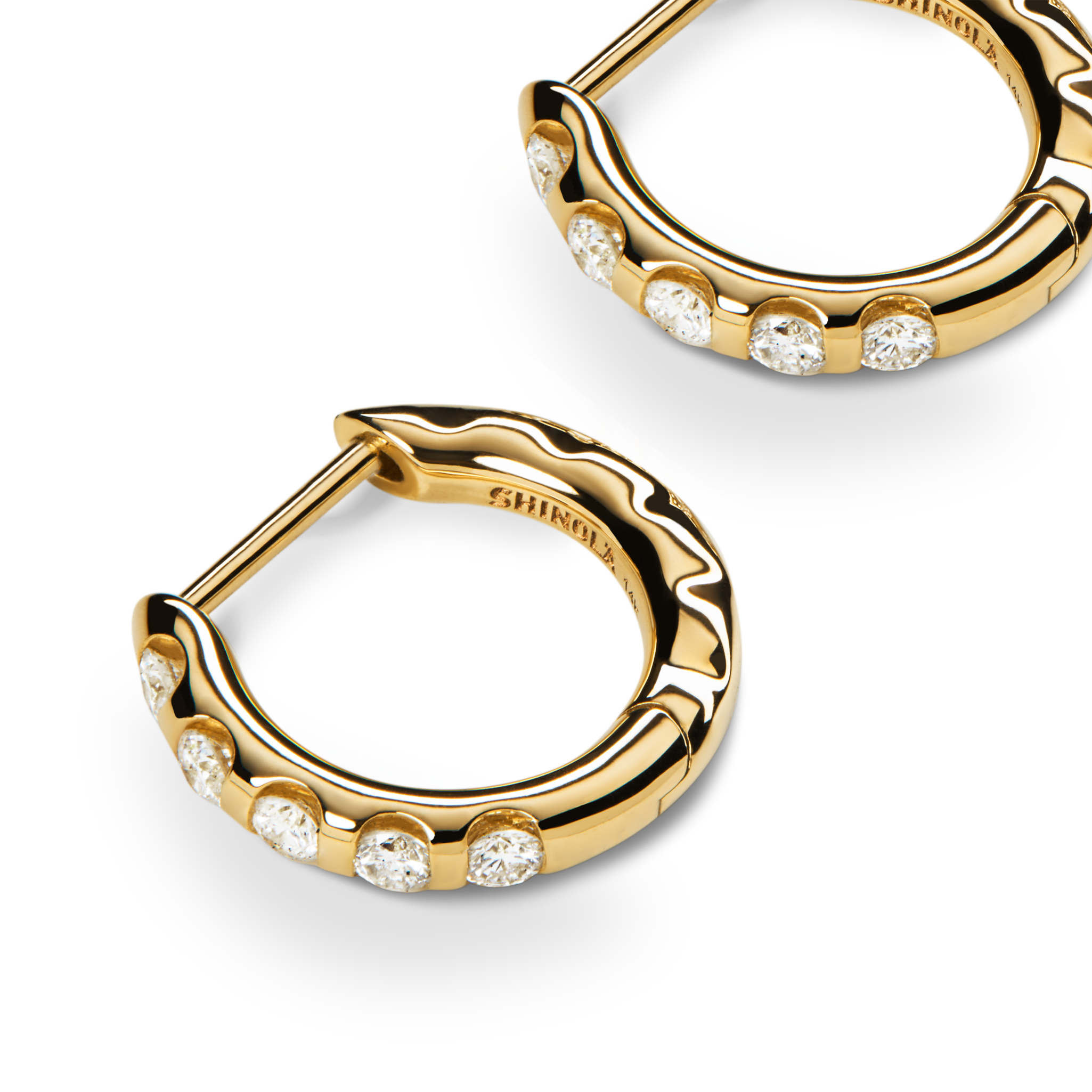 Diamond Petite Round Huggie Earrings - Yellow Gold - Image 3