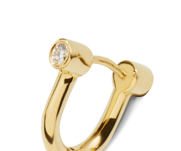 Diamond Bike Lock Huggie Earrings - Yellow Gold - Image 3
