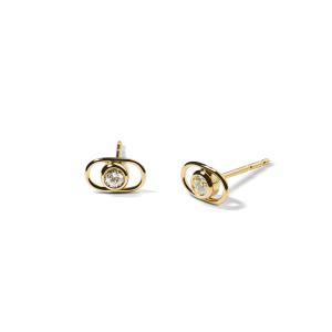 Diamond Rivet Oval Stud Earrings - Yellow Gold