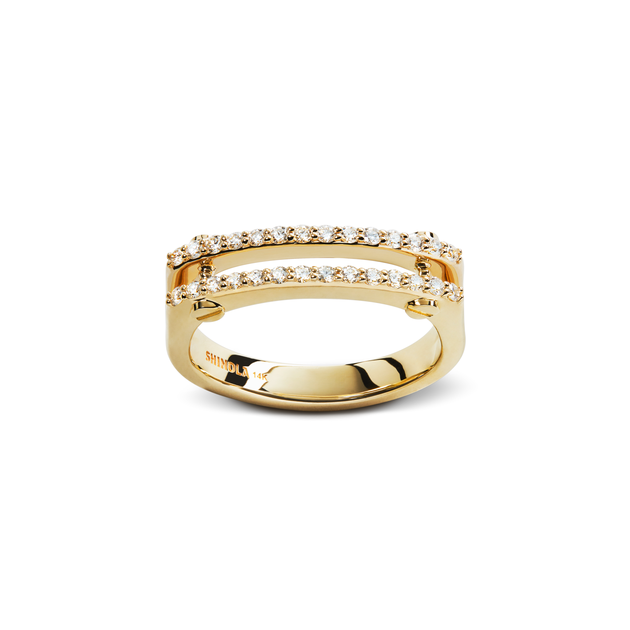 Diamond Pave Rivet Double Row Ring - Yellow Gold - Image 3