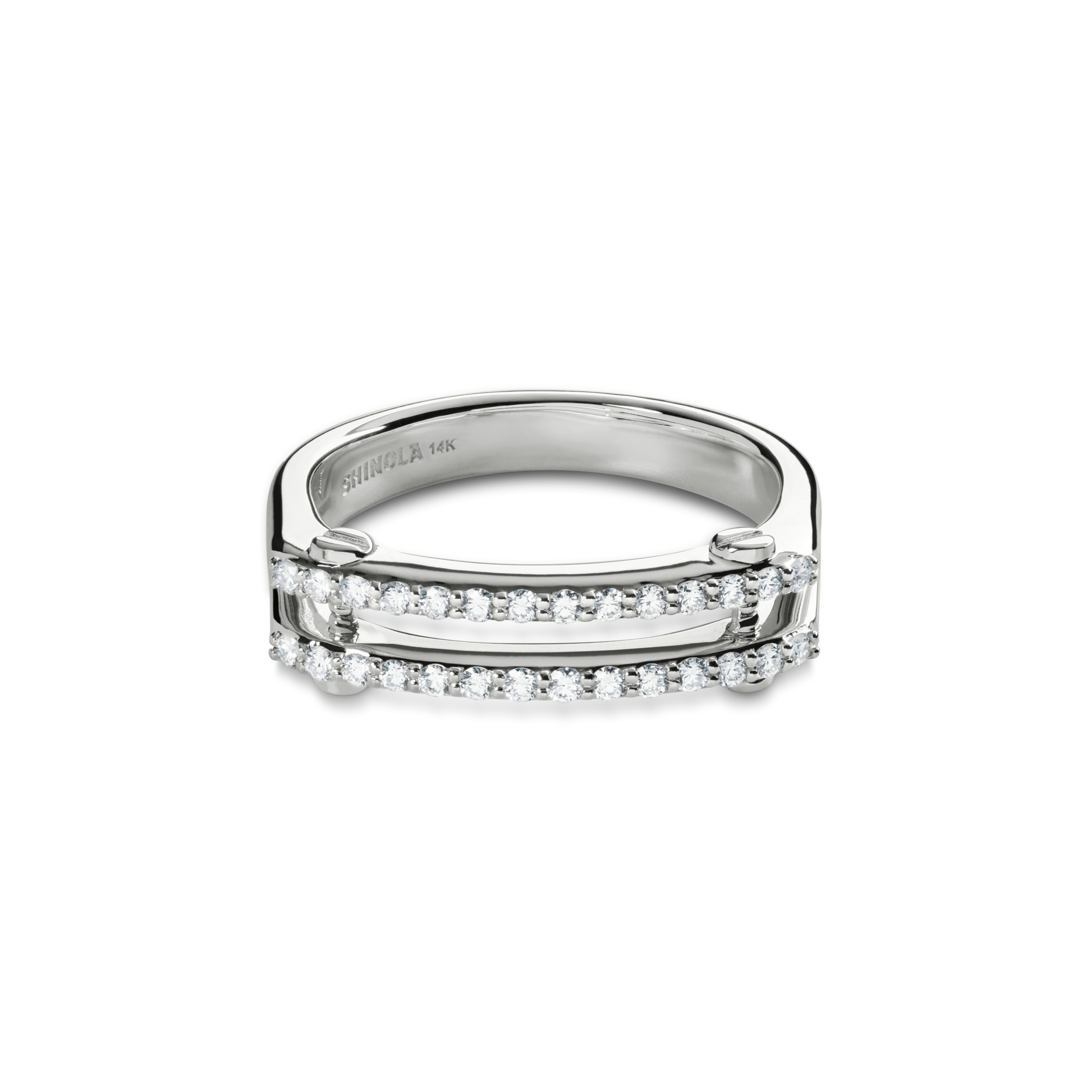Diamond Pave Rivet Double Row Ring - White Gold - Image 3