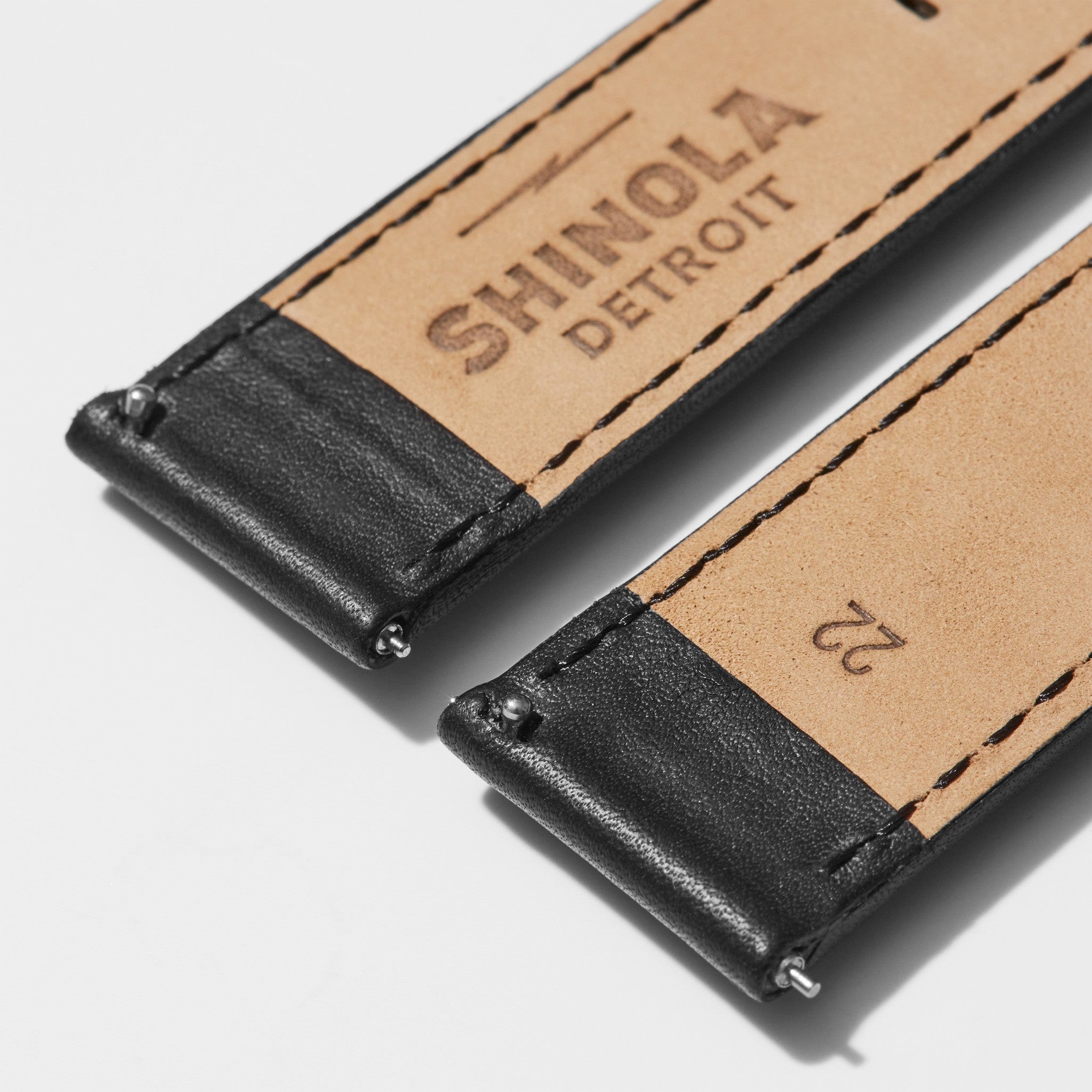 22mm Black Perforated Leather Watch Strap - Black - Image 3