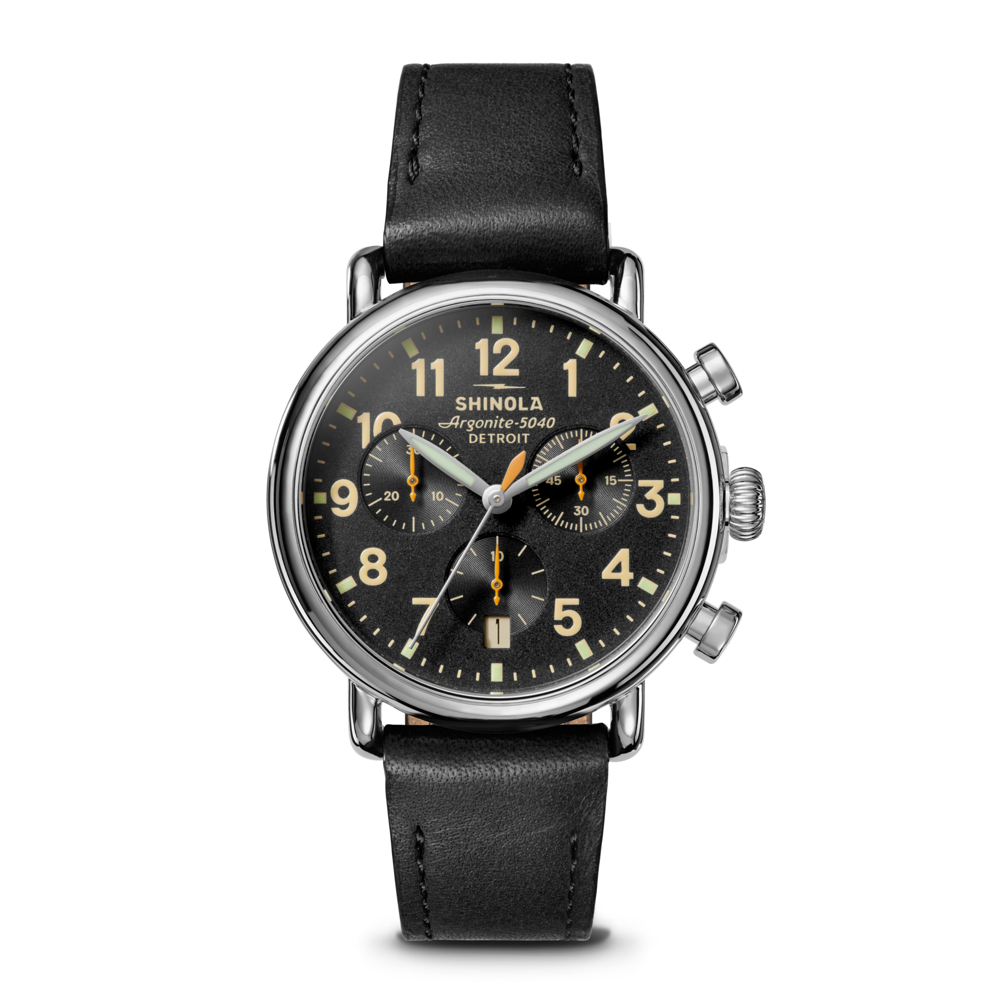 Runwell Chronograph Watch - Black Leather Strap