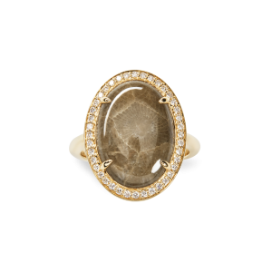 Diamond Pave Oval Petoskey Ring - Yellow Gold