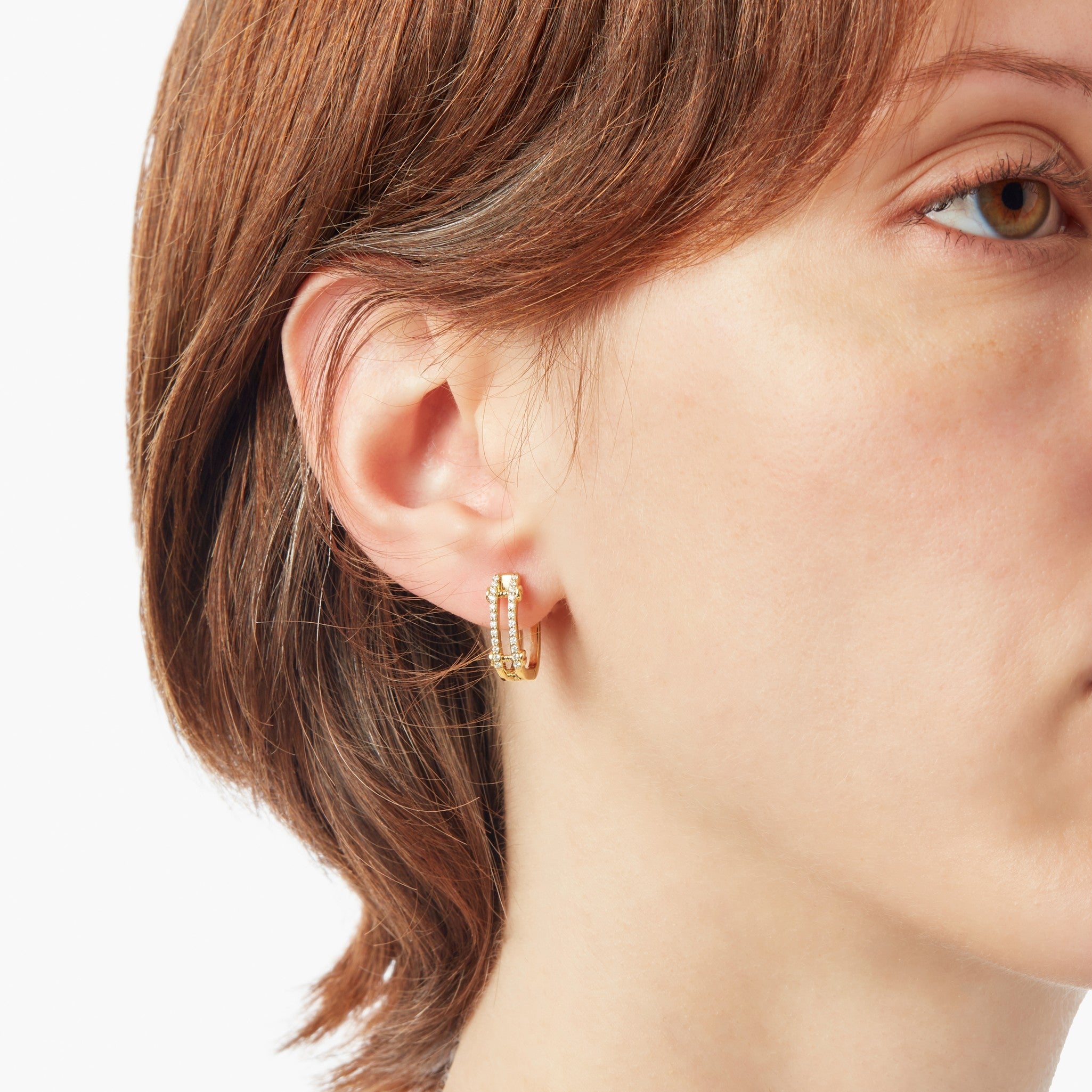 Diamond Pave Rivet Double Row Hoop Earrings - Yellow Gold - Image 2